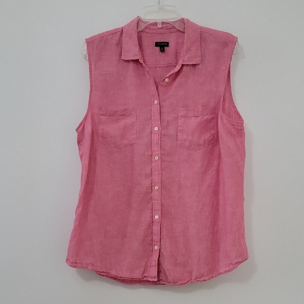 Talbots Pink Sleeveless Linen Button-Down Shirt, Size X-Large